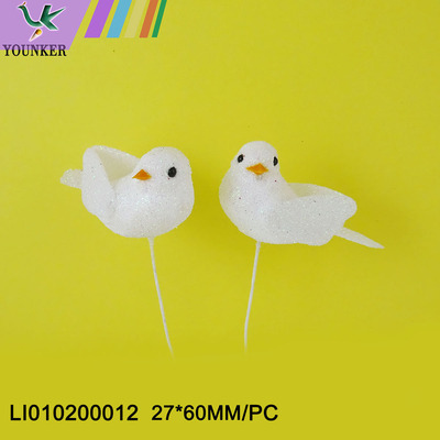 Assorted Colors Glitter Powde Easter Toy Bird With Stick Foam Crafts Decoration Garden Ornament.