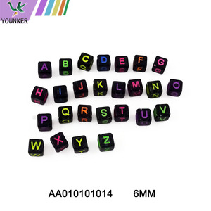 Black 6mm 7mm number 100pcs/bag acrylic square cube letter beads wholesale for jewelry makin.