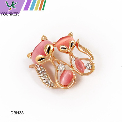 Customized Sexy Fancy Silver/Gold Plated Jewelry Clear Rhinestone Pearl Fox Animal Brooches Pin.