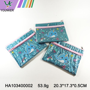 Cute PVC Colorful Glitter Powder Printing Unicorn Girl Pencil Bag Creative Stationery School Supplie