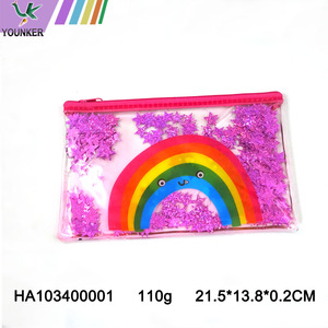 PVC Clear Pencil Case School Stationery Bag Cute Rainbow Pen Bag With Glitter Powder Zipper Bag.
