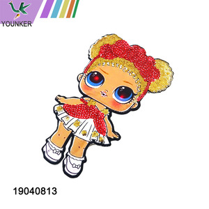 3D Clothes Cartoon Girl Sequins Beaded Applique Patch with Flashing Led lights Sequin Patches.