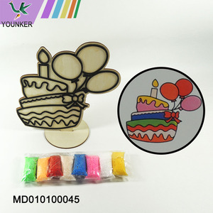 3D Birthday Cake Design DIY Snow Clay Painting Pearl Clay Painting With Wooden Base Kids Craft Kits.