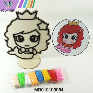 3D Wood Board Mermaid Princess Design DIY Snow Clay Painting Pearl Clay Painting With Wooden Base.