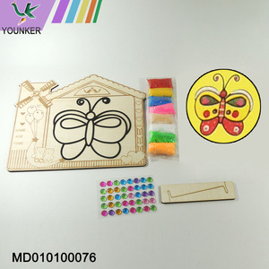 Butterfly Design Pearl Snowflake Mud Drawing Board Children 3D Diy Making Clay Wood Board Painting.