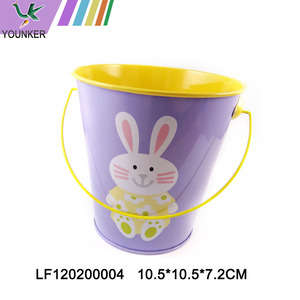 Customized Colorful Printing Easter Metal Tin Candy Toy Bucket For Kids.