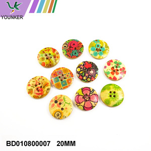 Laser Printing Color Pattern Environmentally Friendly Round Wooden Buttons for DIY.